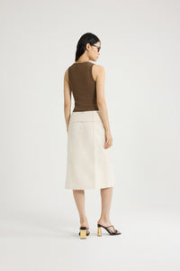 Natural / Jupe midi ceinturée en denim de coton