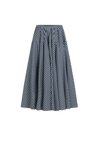 Navy Stripes / Jupe longue volumineuse en popeline de coton bio imprimée
