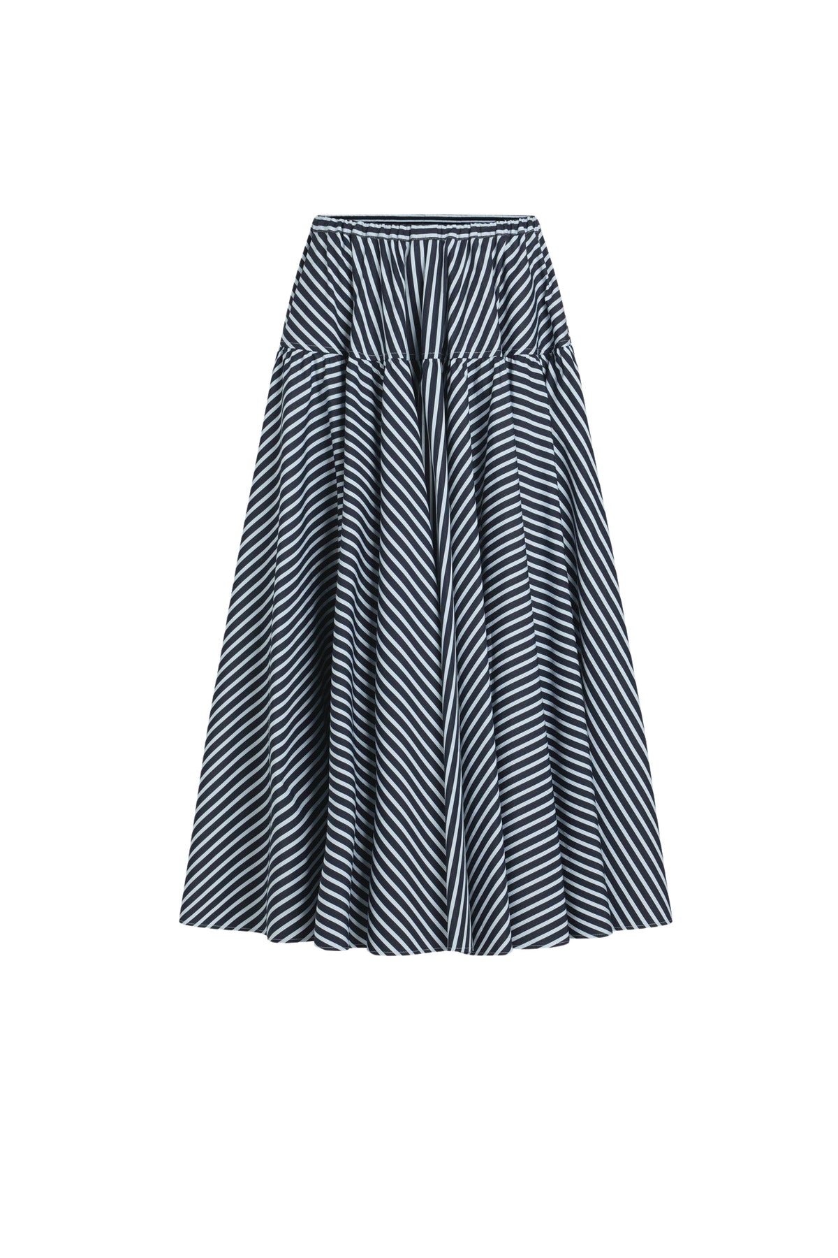 Navy Stripes / Jupe longue volumineuse en popeline de coton bio imprimée