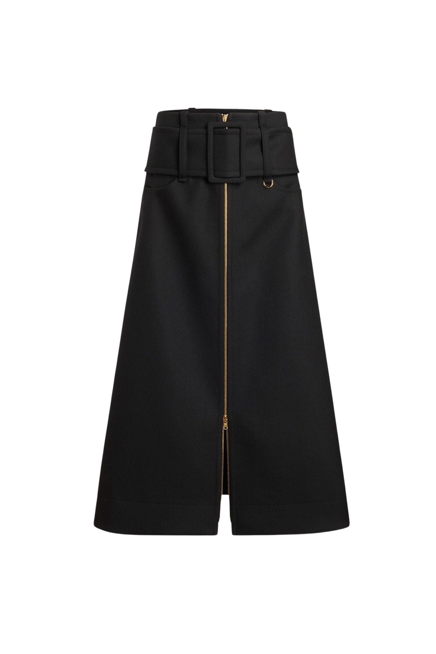 Jupe midi ceinturée zippée en laine - Noir