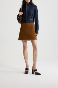 Short trapeze skirt in wool - Mahogany