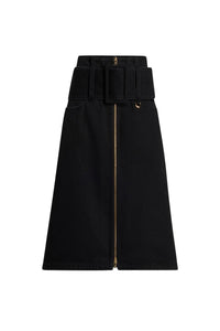 Jupe midi ceinturée zippée en denim - Khol Stone