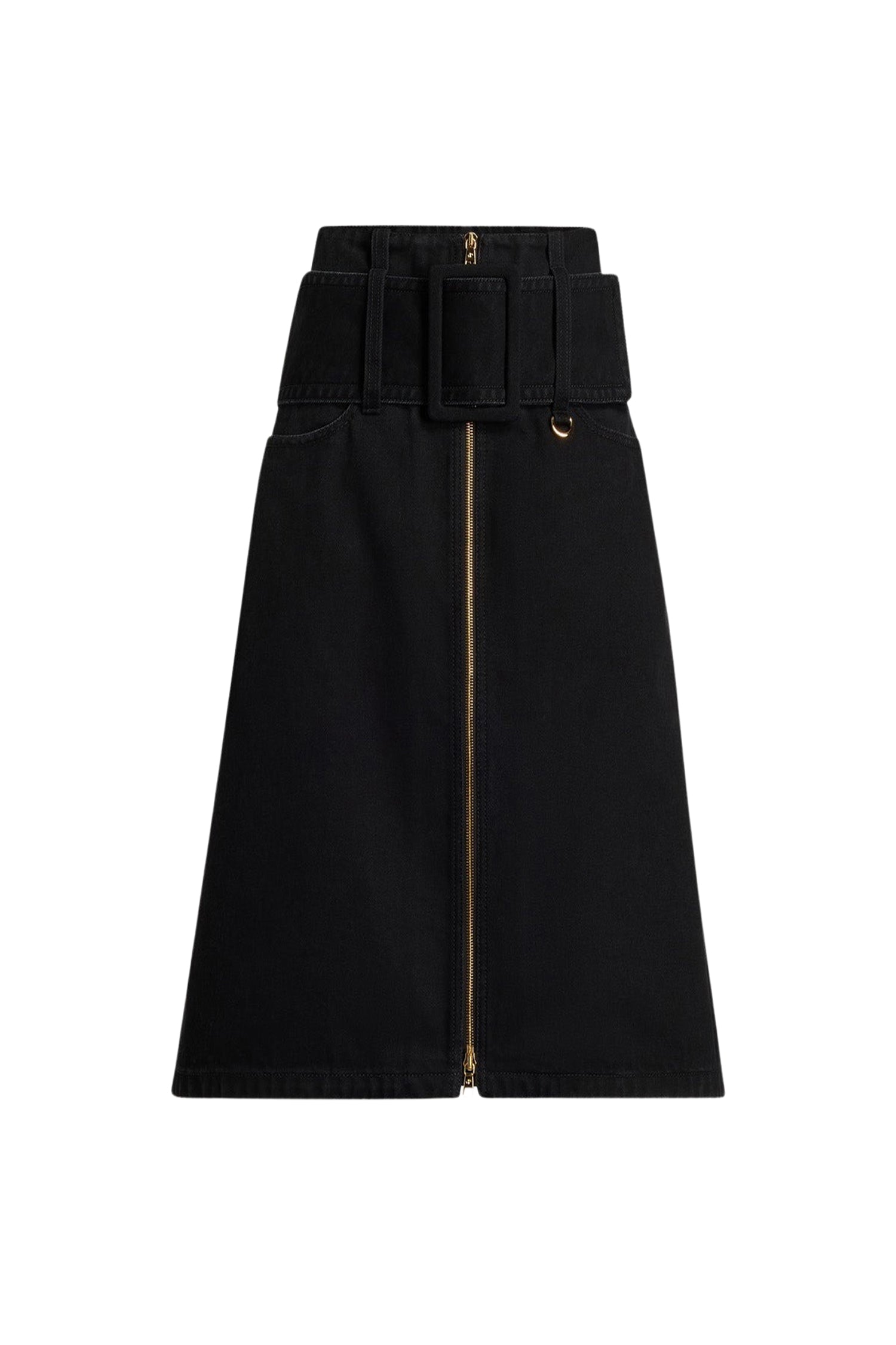Jupe midi ceinturée zippée en denim - Khol Stone