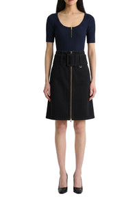 Jupe midi ceinturée zippée en denim - Khol Stone