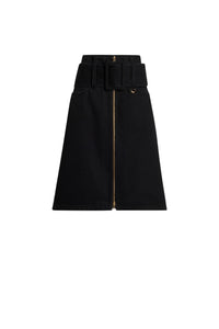 Khol Stone / Jupe midi ceinturée zippée à l’avant en denim de coton bio