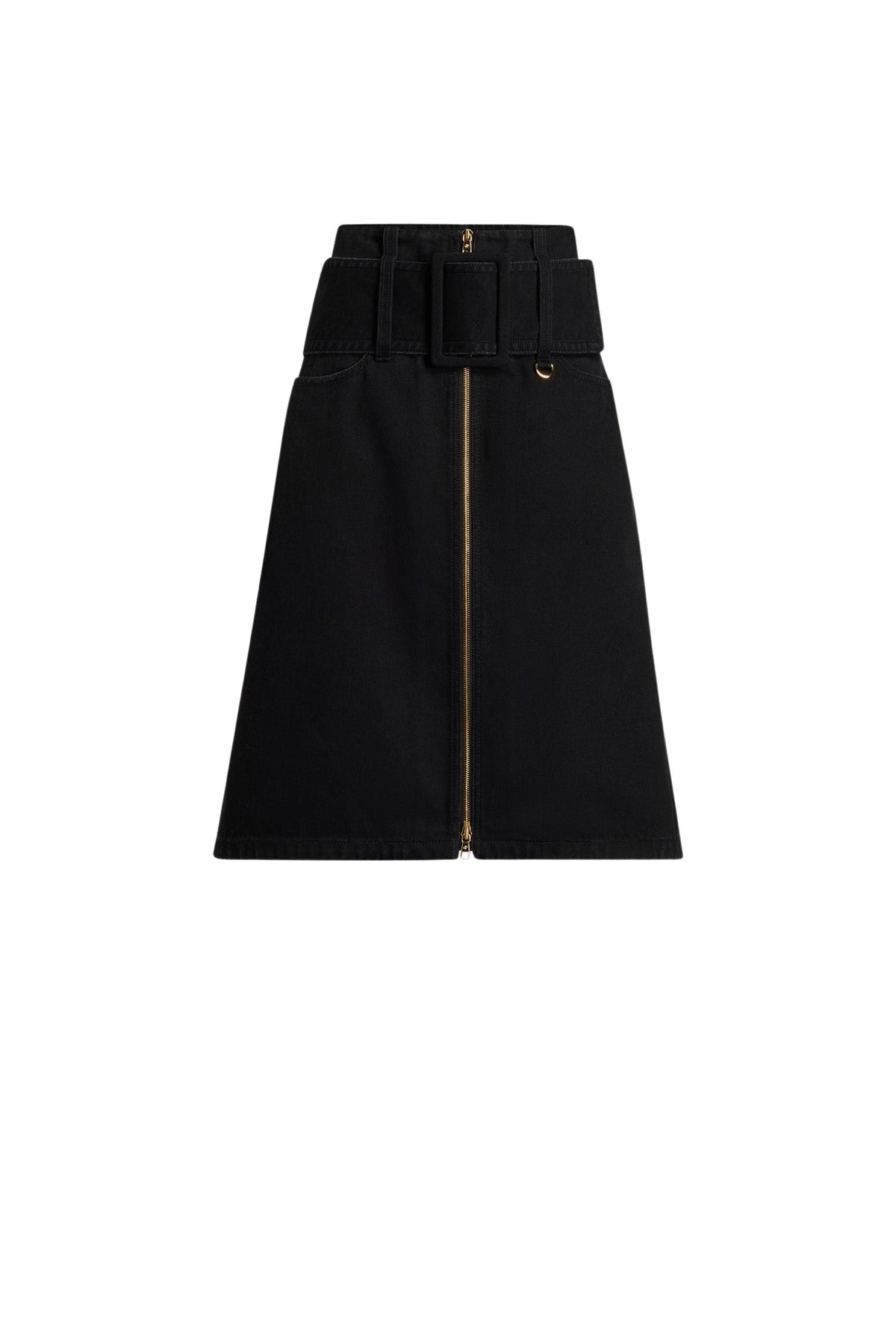 Khol Stone / Jupe midi ceinturée zippée à l’avant en denim de coton bio