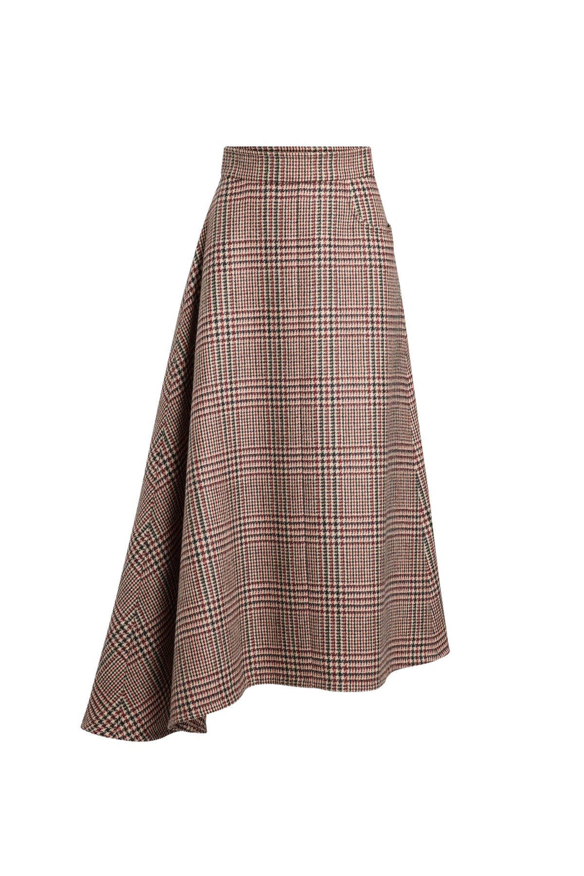Prince Of Wales / Jupe midi asymétrique en flanelle de laine éco-responsable