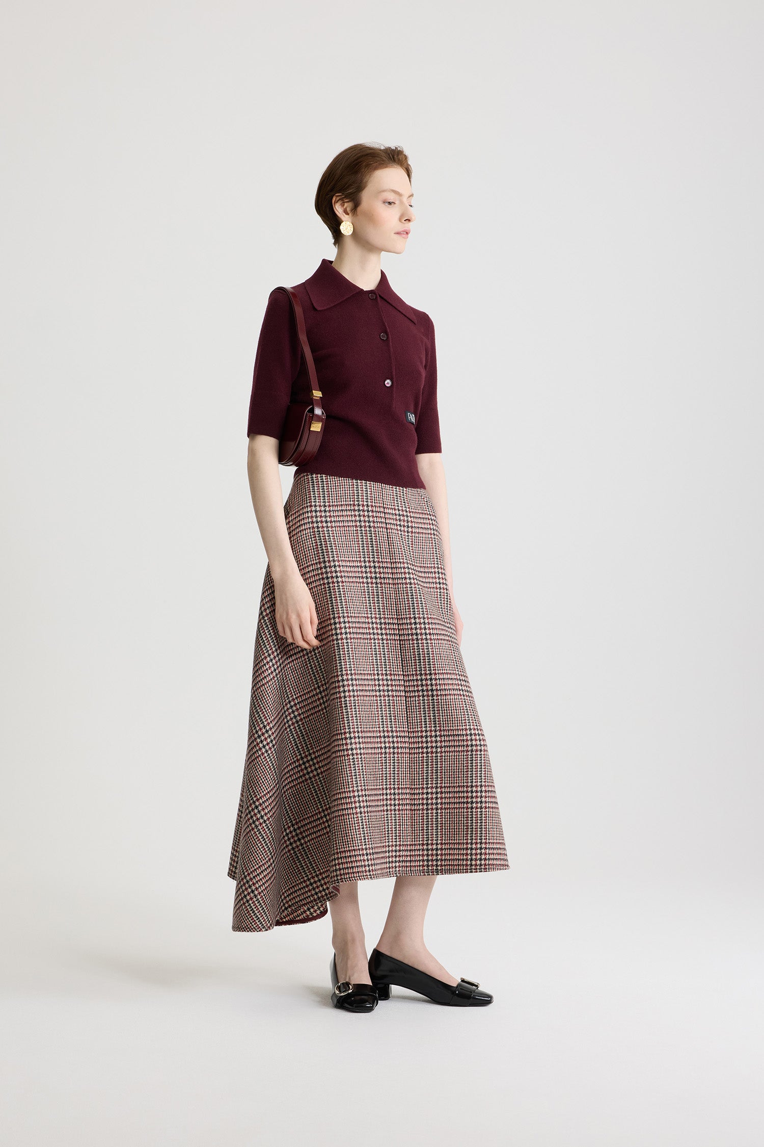 Prince Of Wales / Jupe midi asymétrique en flanelle de laine éco-responsable