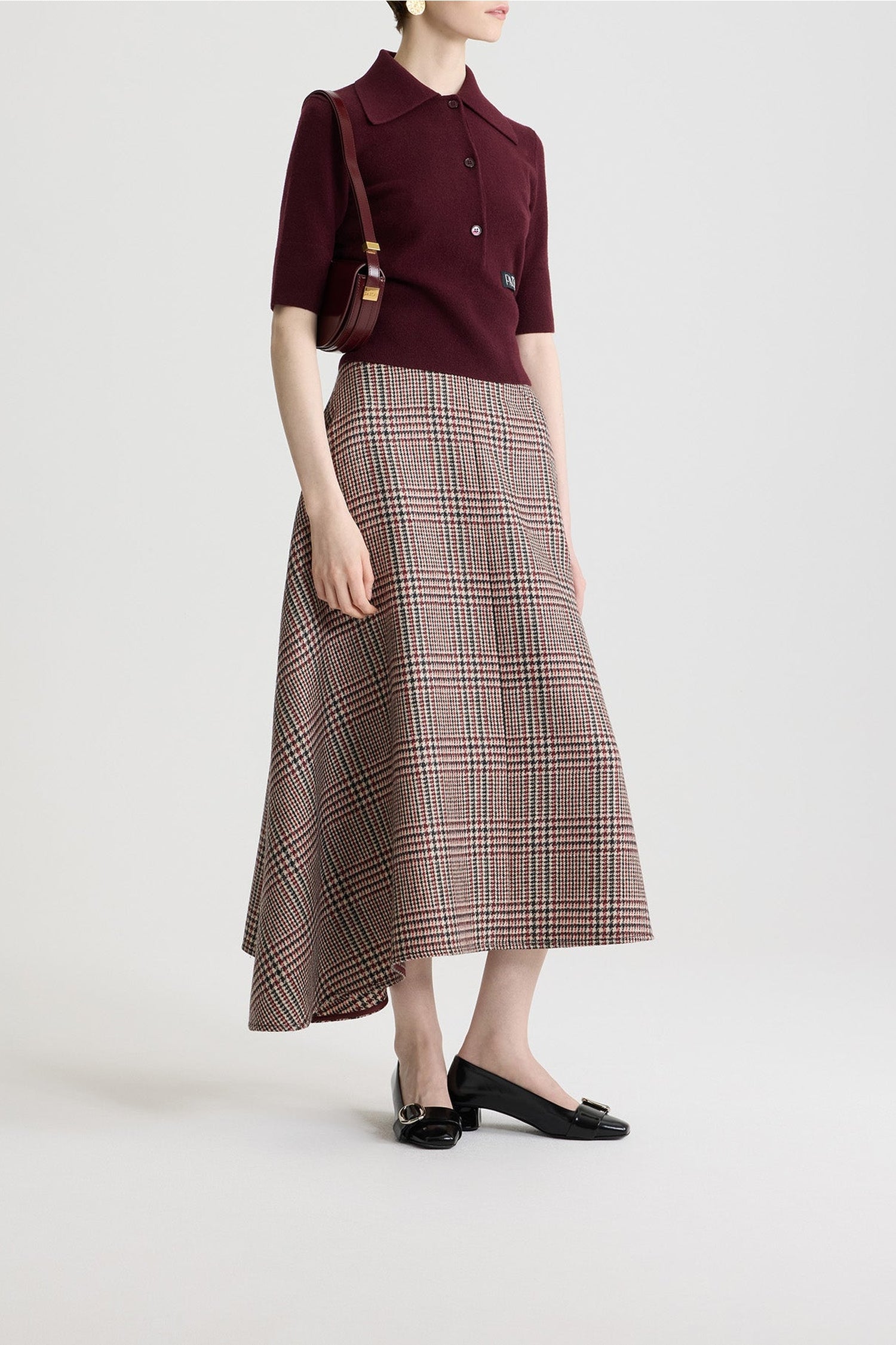 Jupe midi asymétrique en flanelle de laine - Prince de Galles