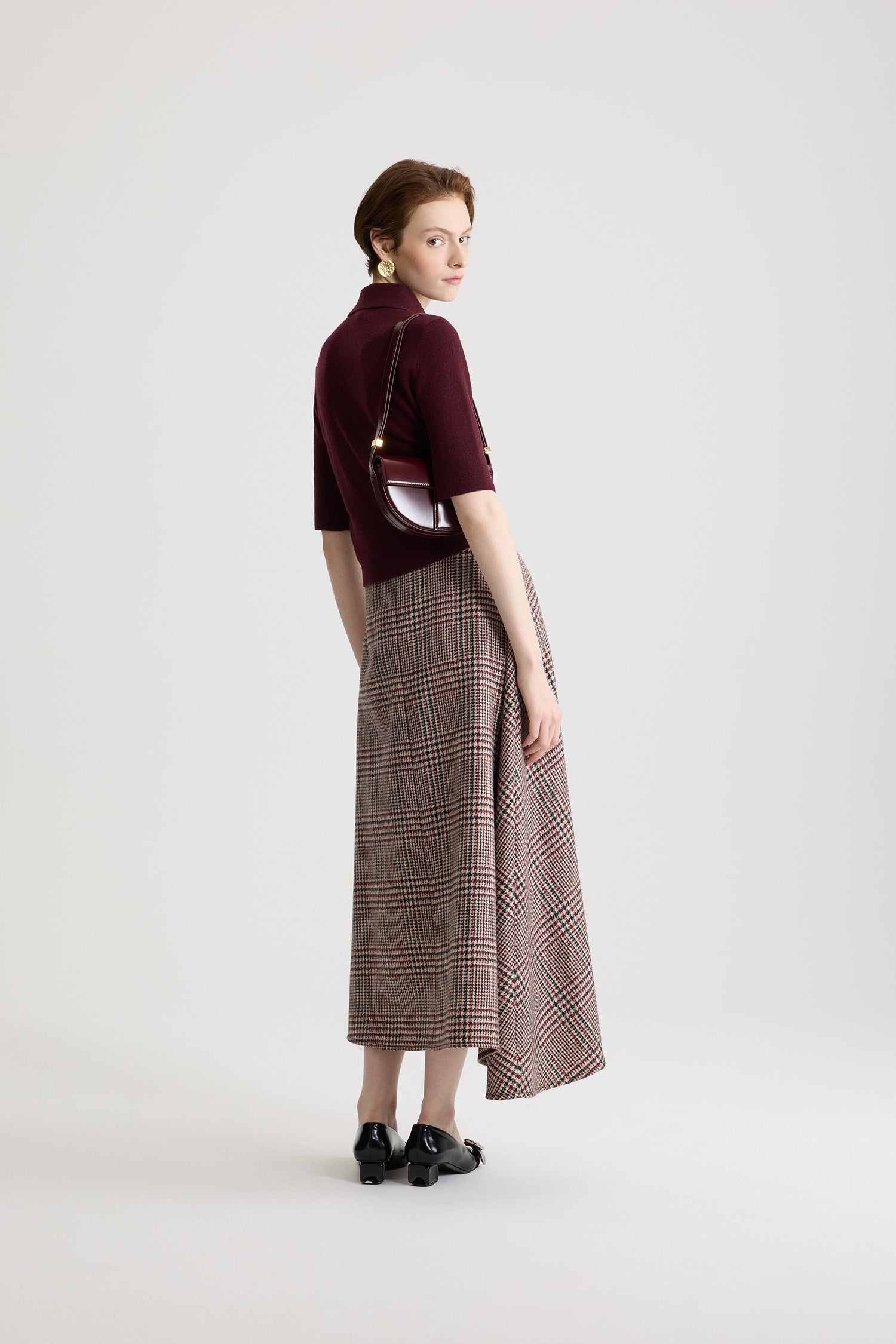 Prince Of Wales / Jupe midi asymétrique en flanelle de laine éco-responsable