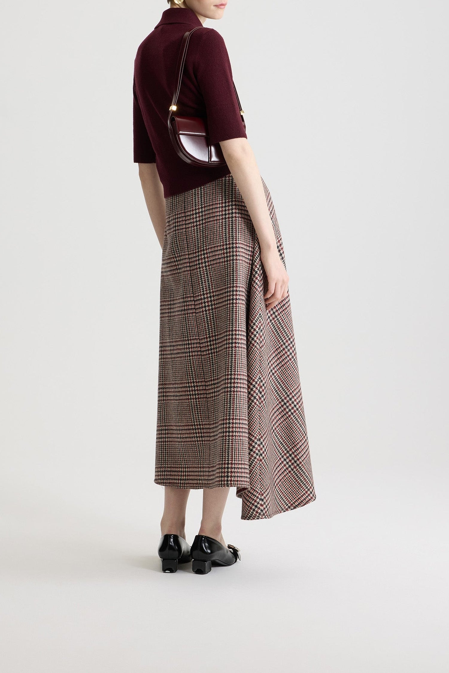 Jupe midi asymétrique en flanelle de laine - Prince de Galles