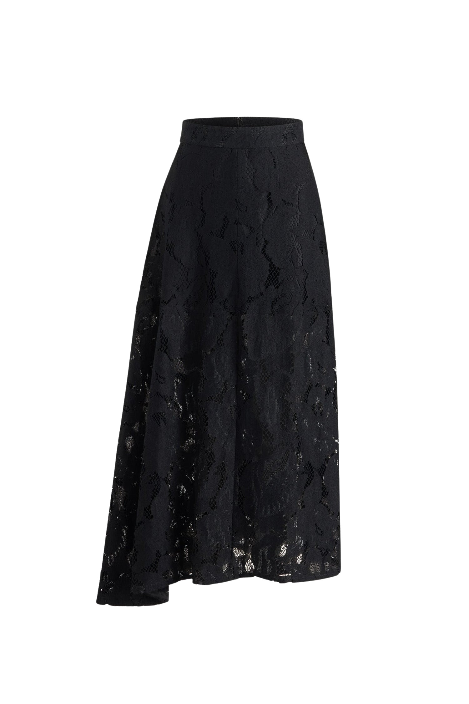 Black / Jupe midi asymétrique en dentelle de coton bio mélangé