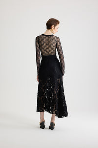 Black / Jupe midi asymétrique en dentelle de coton bio mélangé