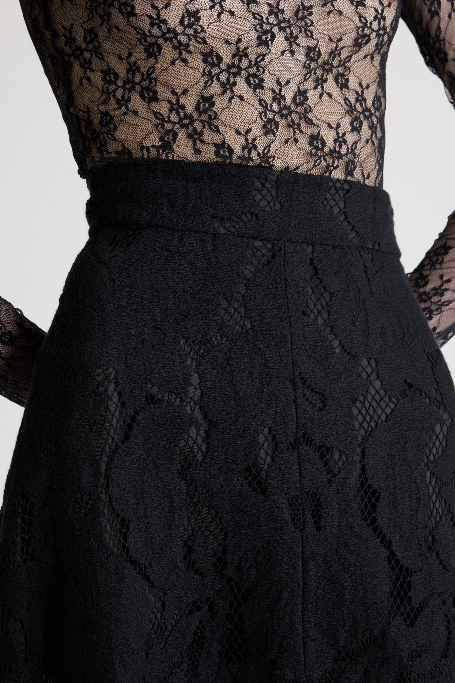 Jupe midi asymétrique en dentelle de coton - Noir