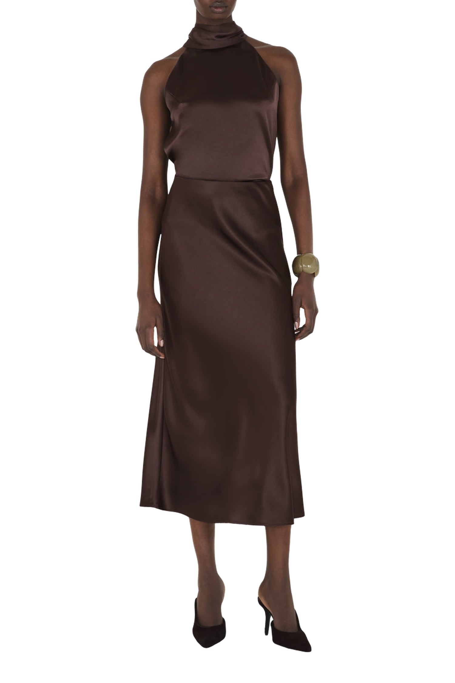Jupe Valletta en satin - Chocolate