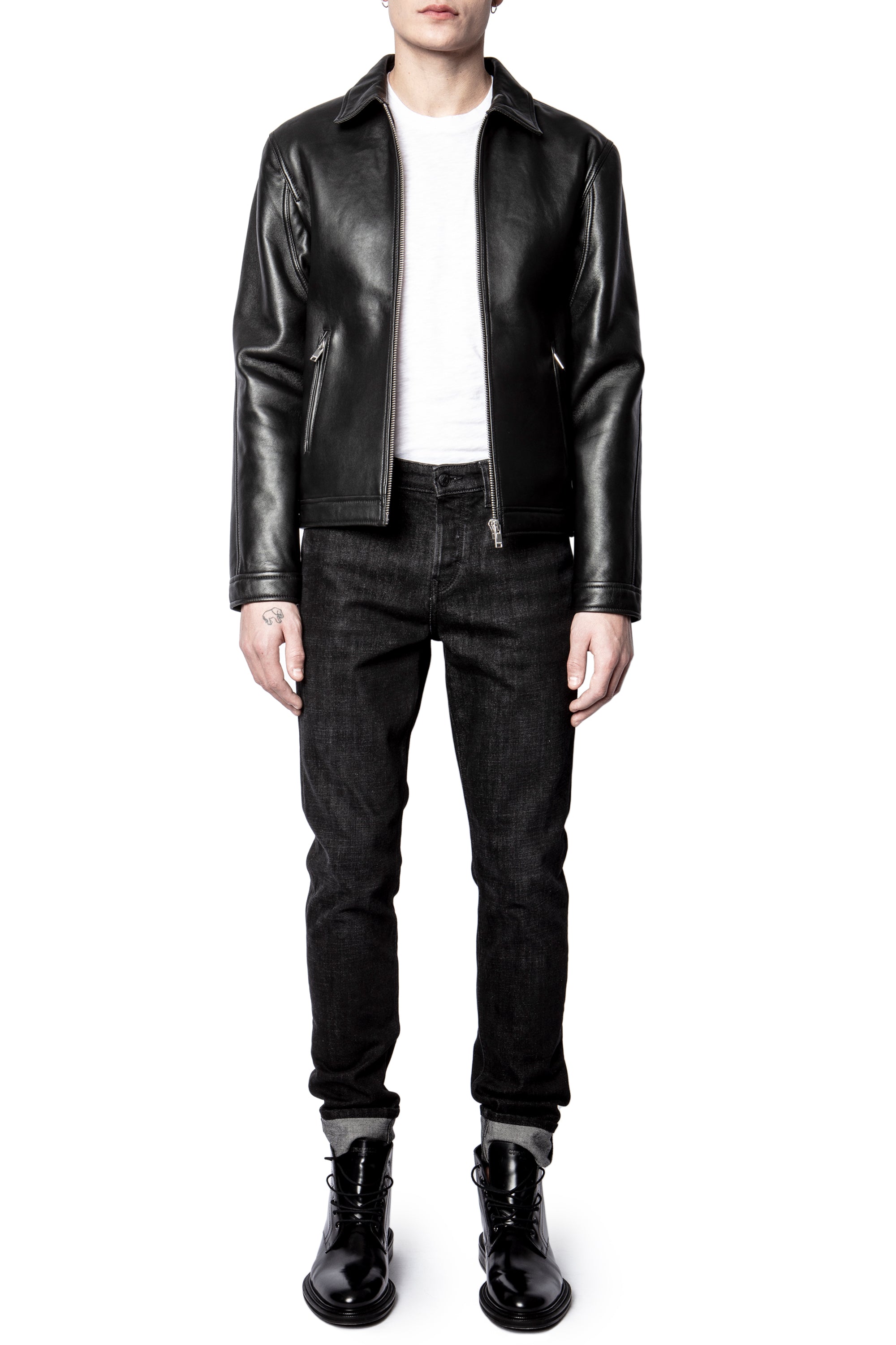 ZHORS LIGNE NOIR LUK BONDED LEATHER BLOUSON