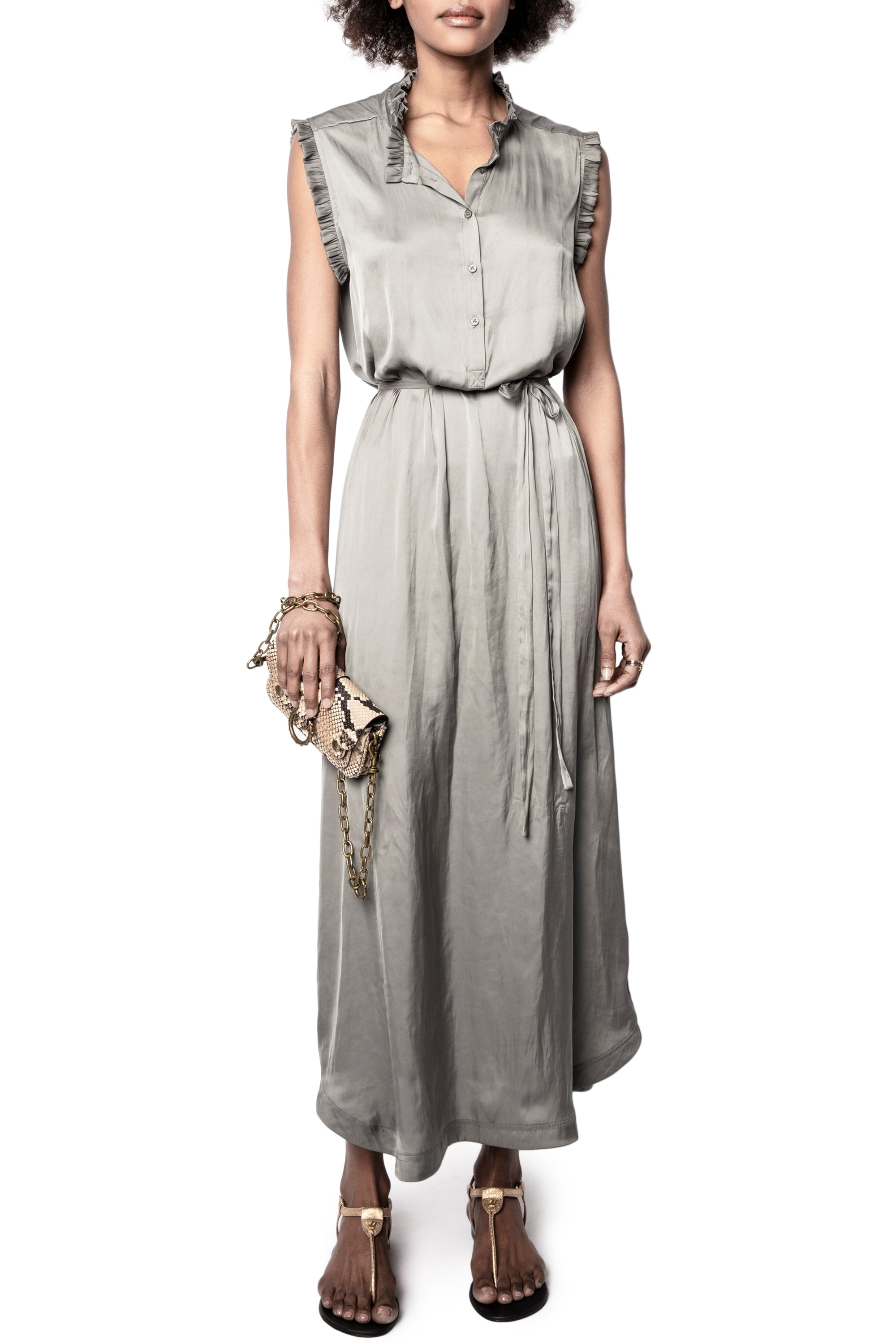 ZHORS LIGNE GRIS RAOS SATIN ROBE COURTE