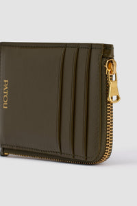 Winter Moss / Porte-cartes zippé Patou en cuir