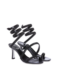 Sandales à talons Cleopatra 80 à strass en satin - Noir