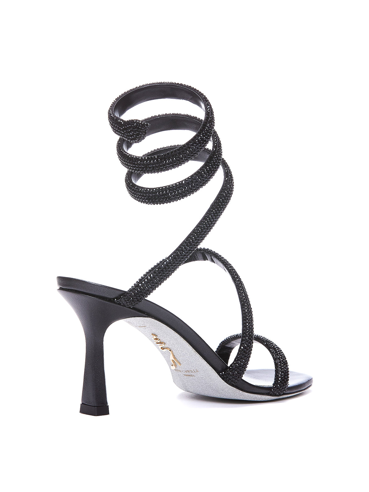 Sandales à talons Cleopatra 80 à strass en satin - Noir