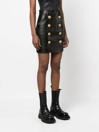 8-button leather skirt - Black