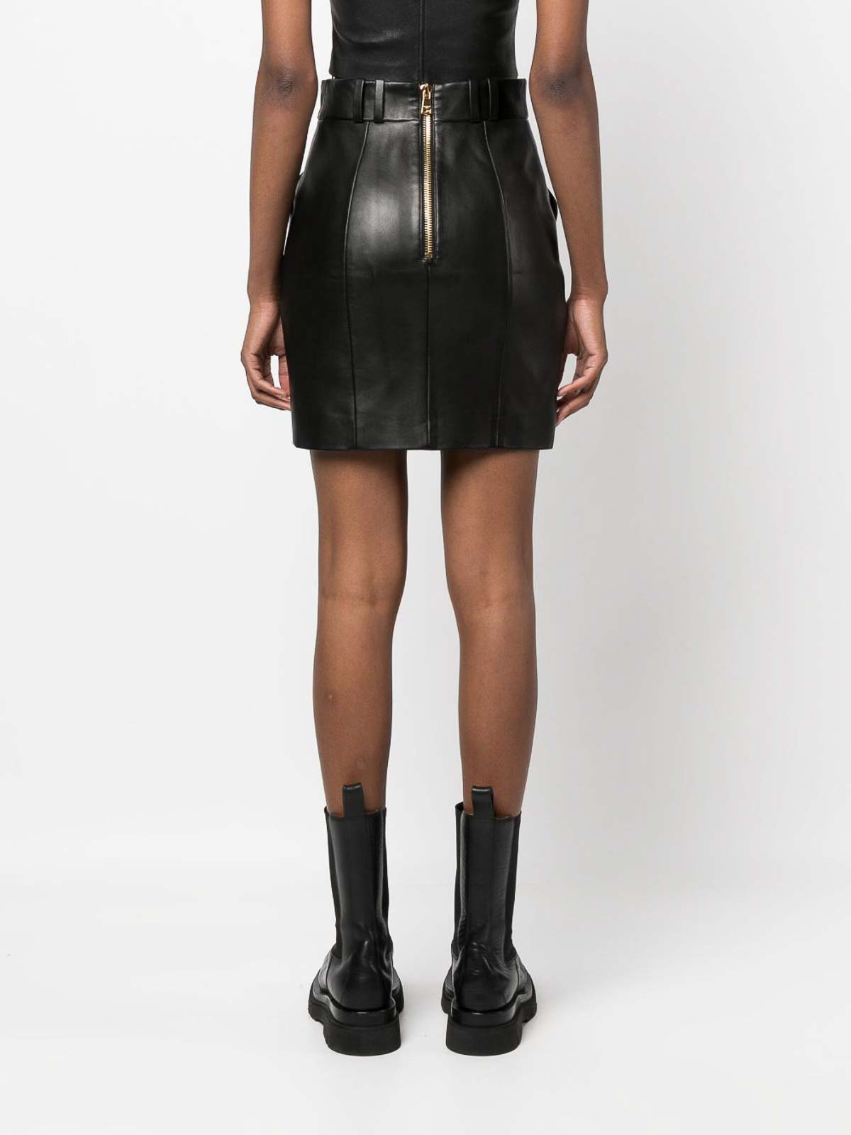 8-button leather skirt - Black