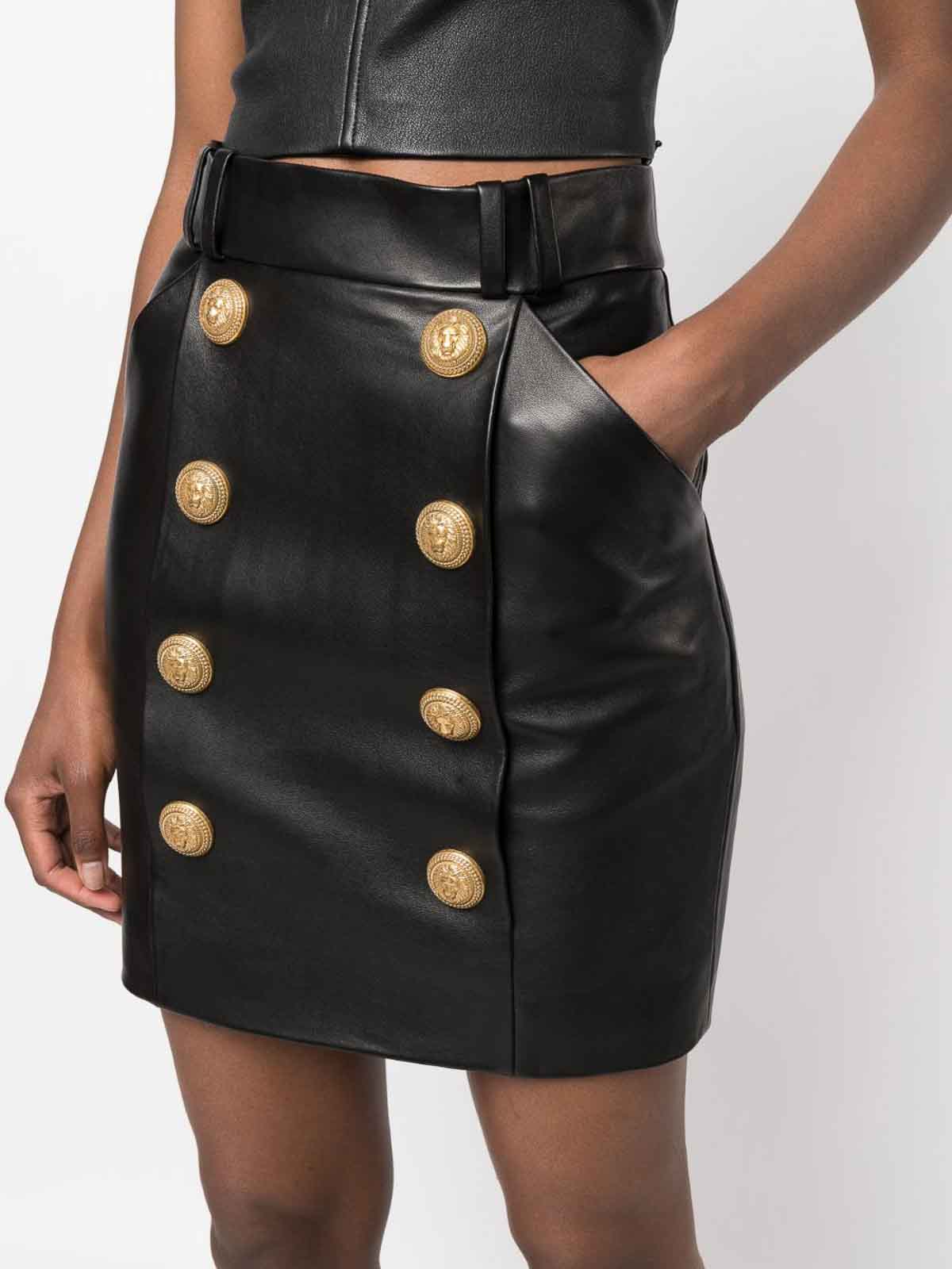 8-button leather skirt - Black