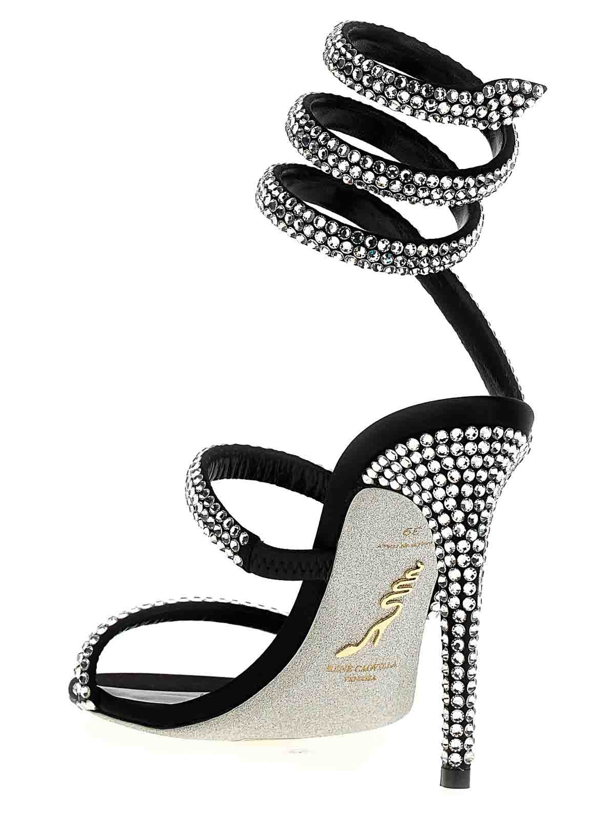 Sandales à talons Cleopatra 105 à strass en satin - Nero & Crystal