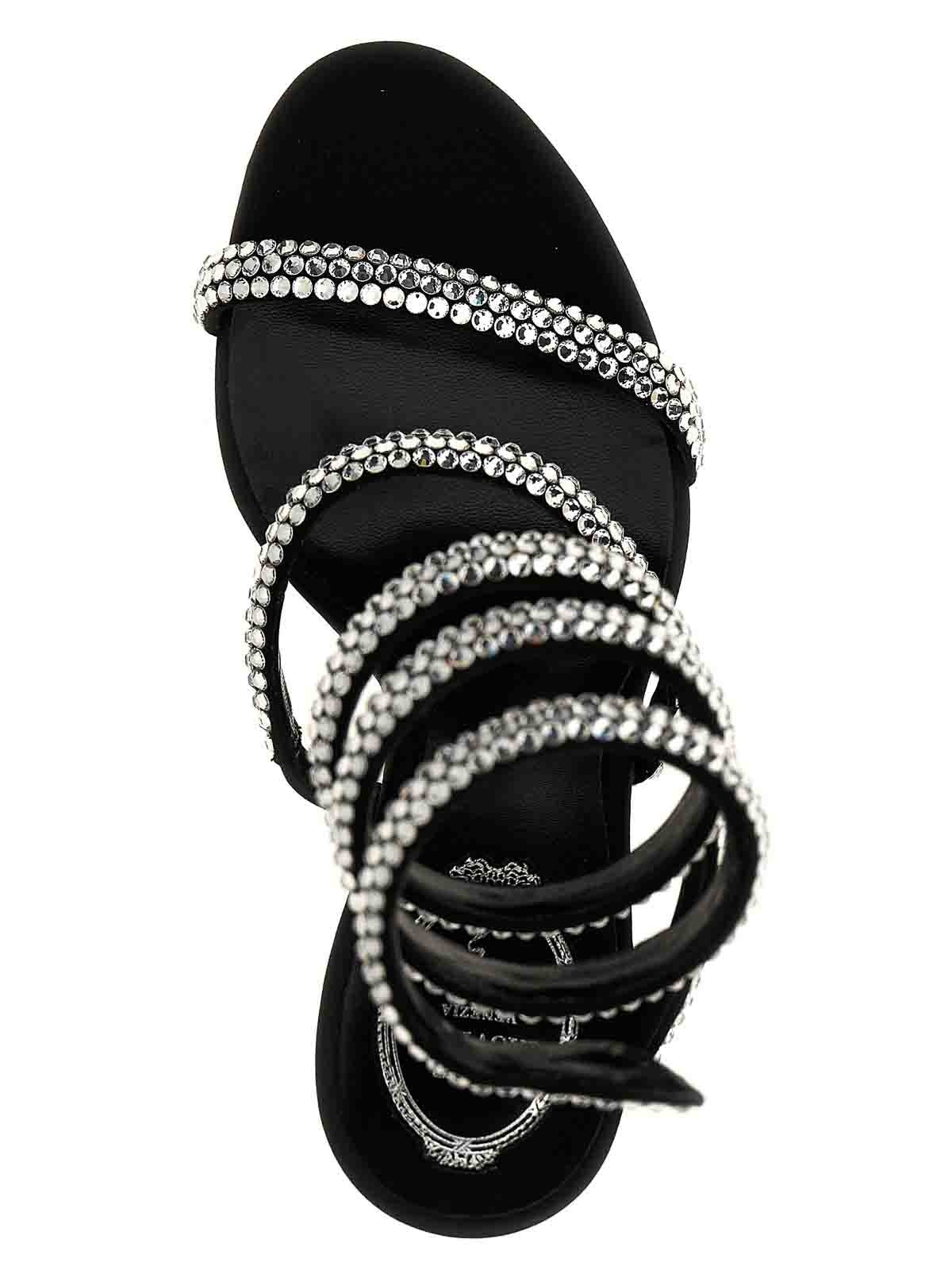 Sandales à talons Cleopatra 105 à strass en satin - Nero & Crystal