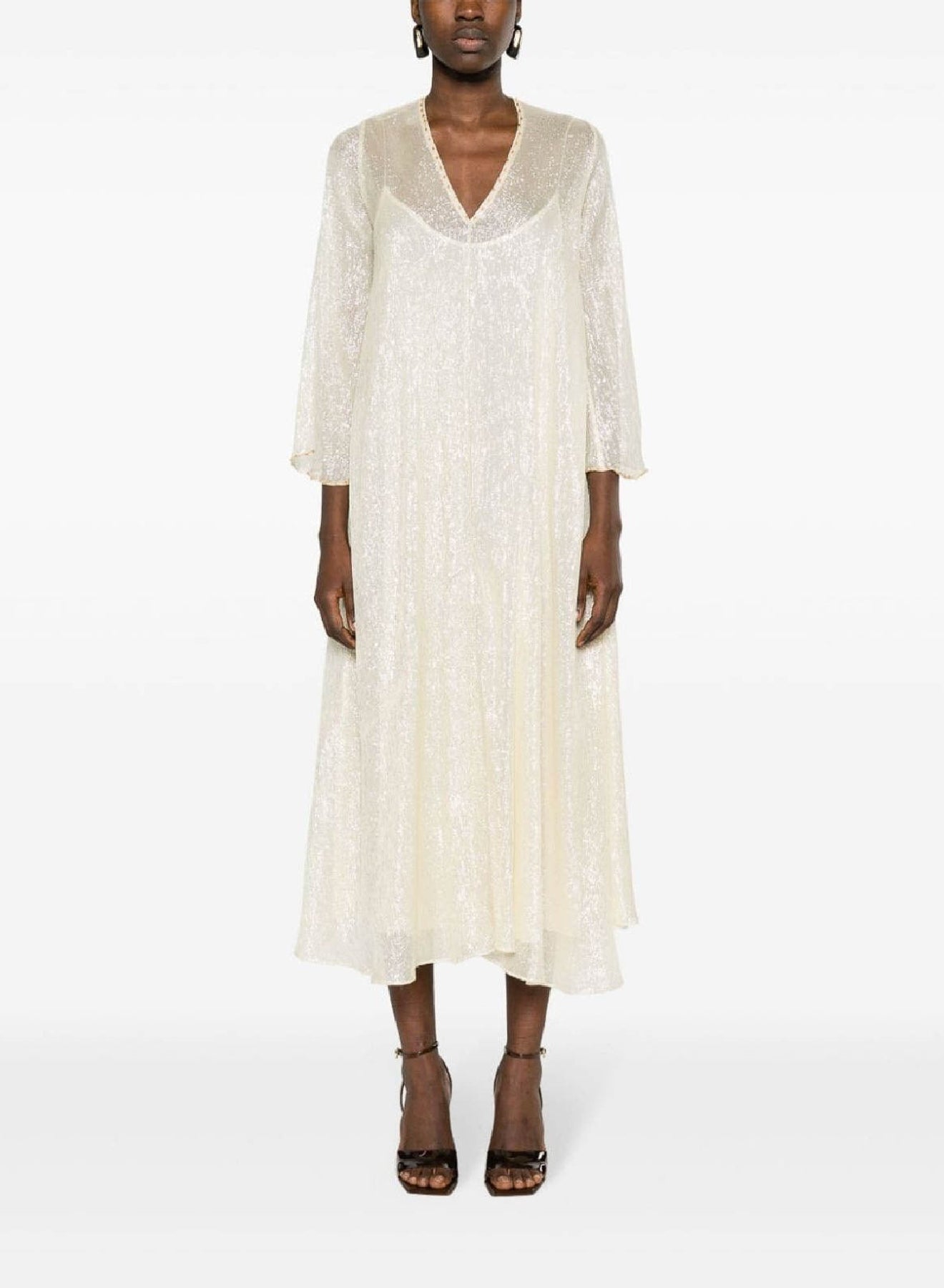 Robe avec transparences brillantes en soie - Silver