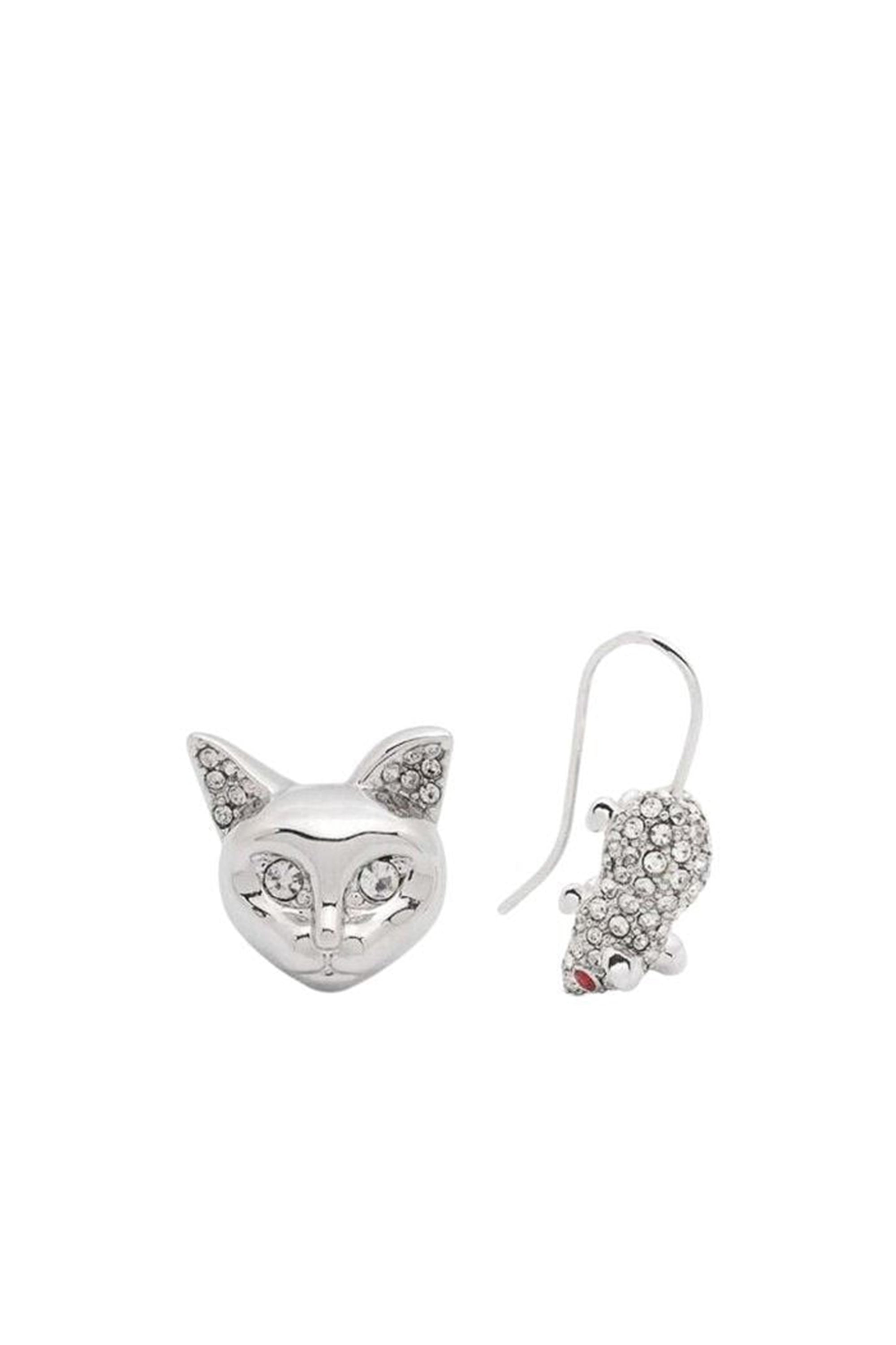Boucles d'oreilles cristal Chat et Souris en laiton - Silver & Crystal