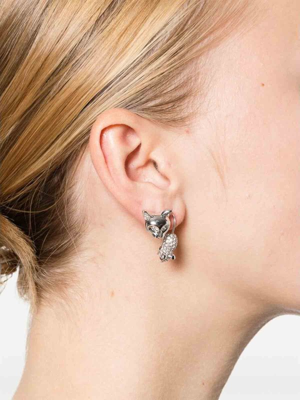 Boucles d'oreilles cristal Chat et Souris en laiton - Silver & Crystal