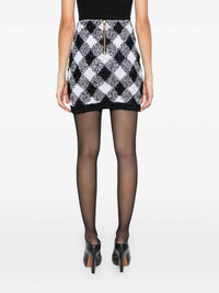 Double-breasted gingham tweed skirt - Black & White
