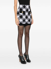 Double-breasted gingham tweed skirt - Black & White