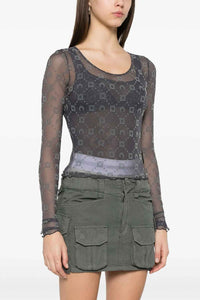 Recycled Mesh Flock Ss Cropped Top - Gris