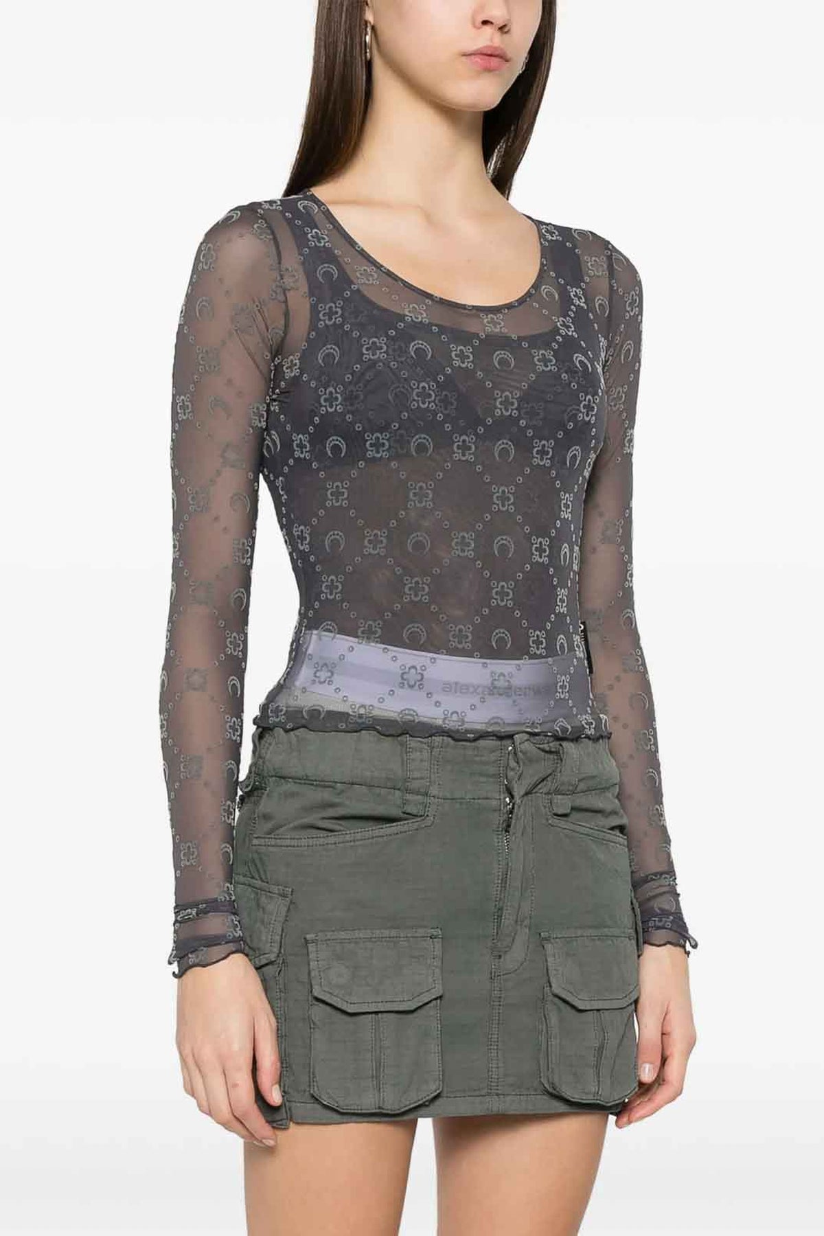 Recycled Mesh Flock Ss Cropped Top - Gris