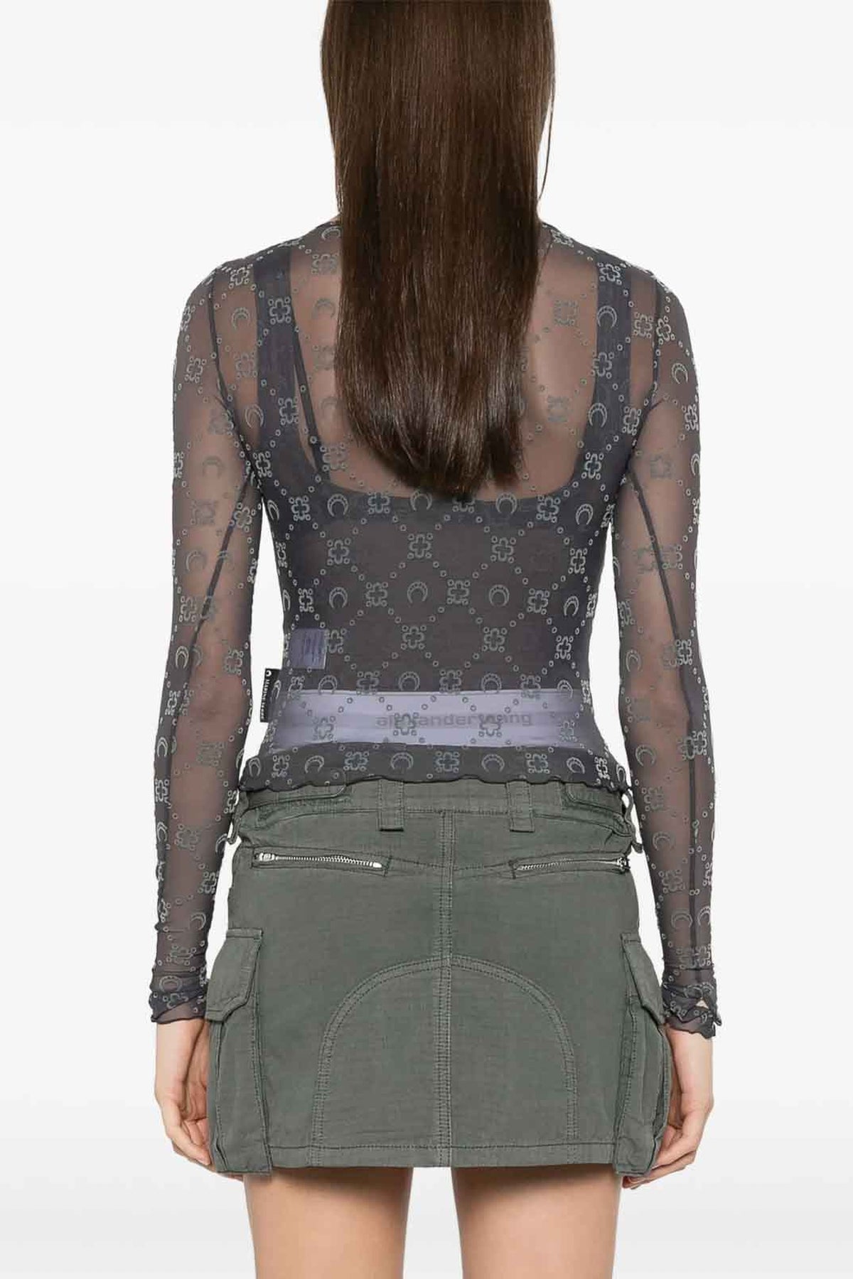 Recycled Mesh Flock Ss Cropped Top - Gris