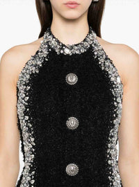 Robe courte brodée boutonnée - Noir & Cristal