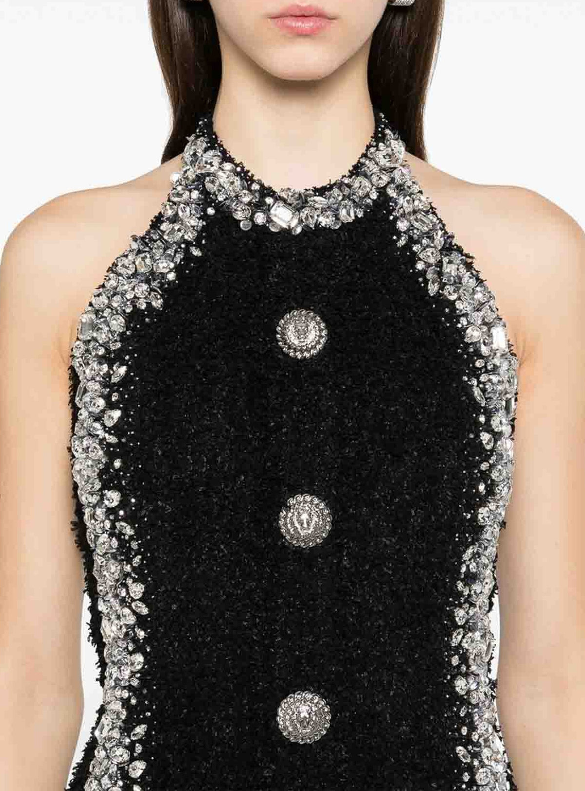 Robe courte brodée boutonnée - Noir & Cristal