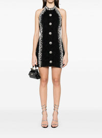 Robe courte brodée boutonnée - Noir & Cristal
