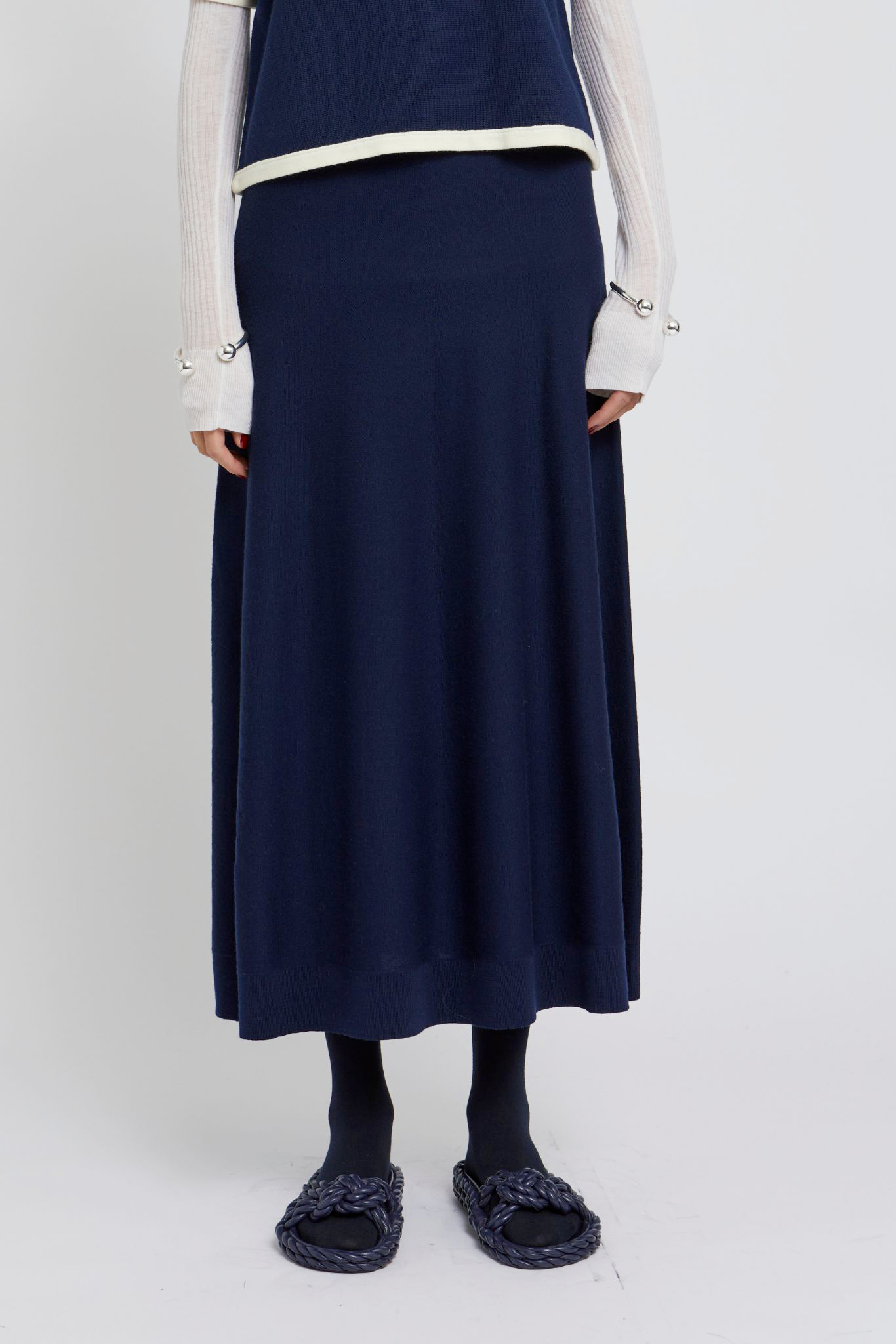 Jupe Easton coupe longue en laine - Navy