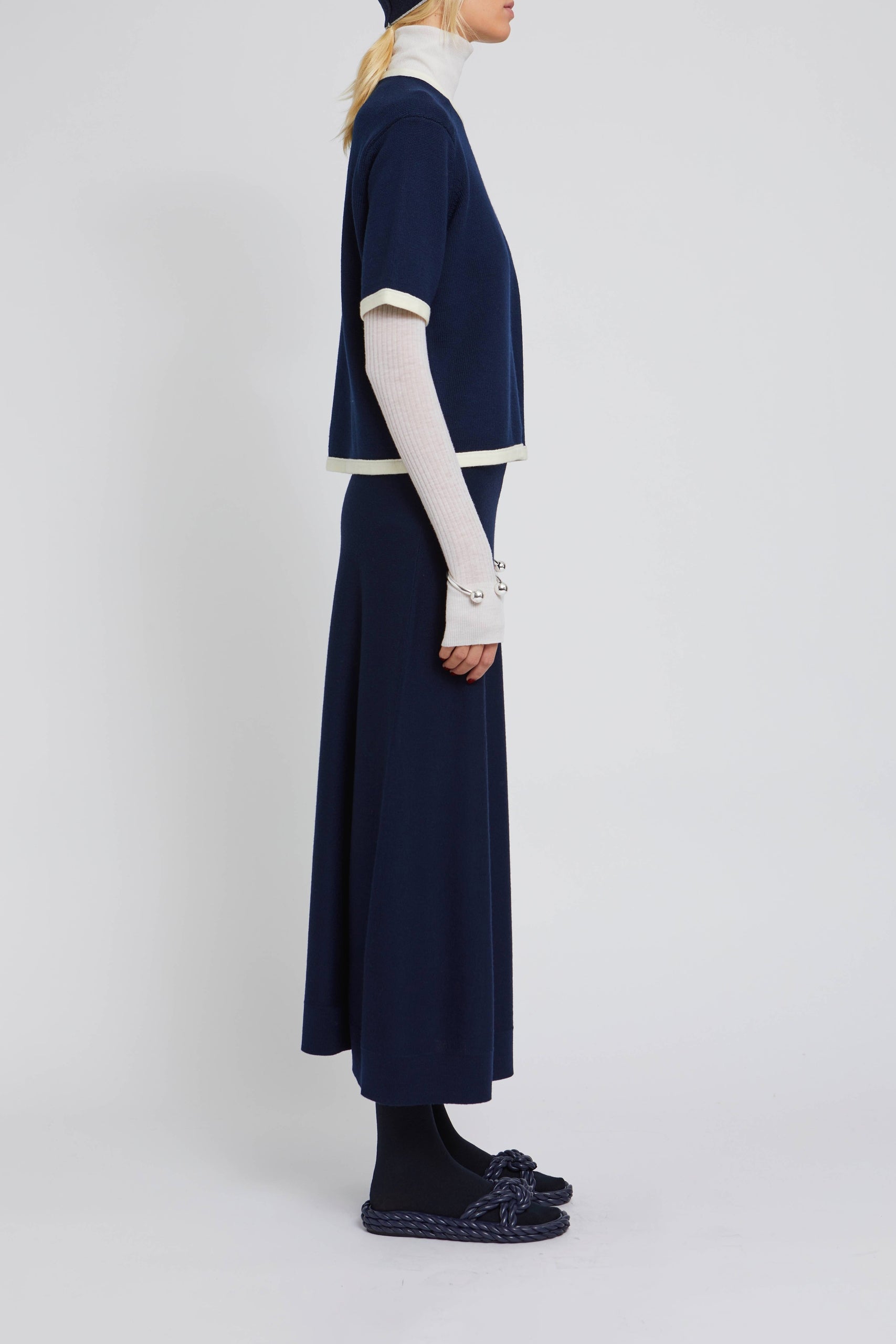 Jupe Easton coupe longue en laine - Navy