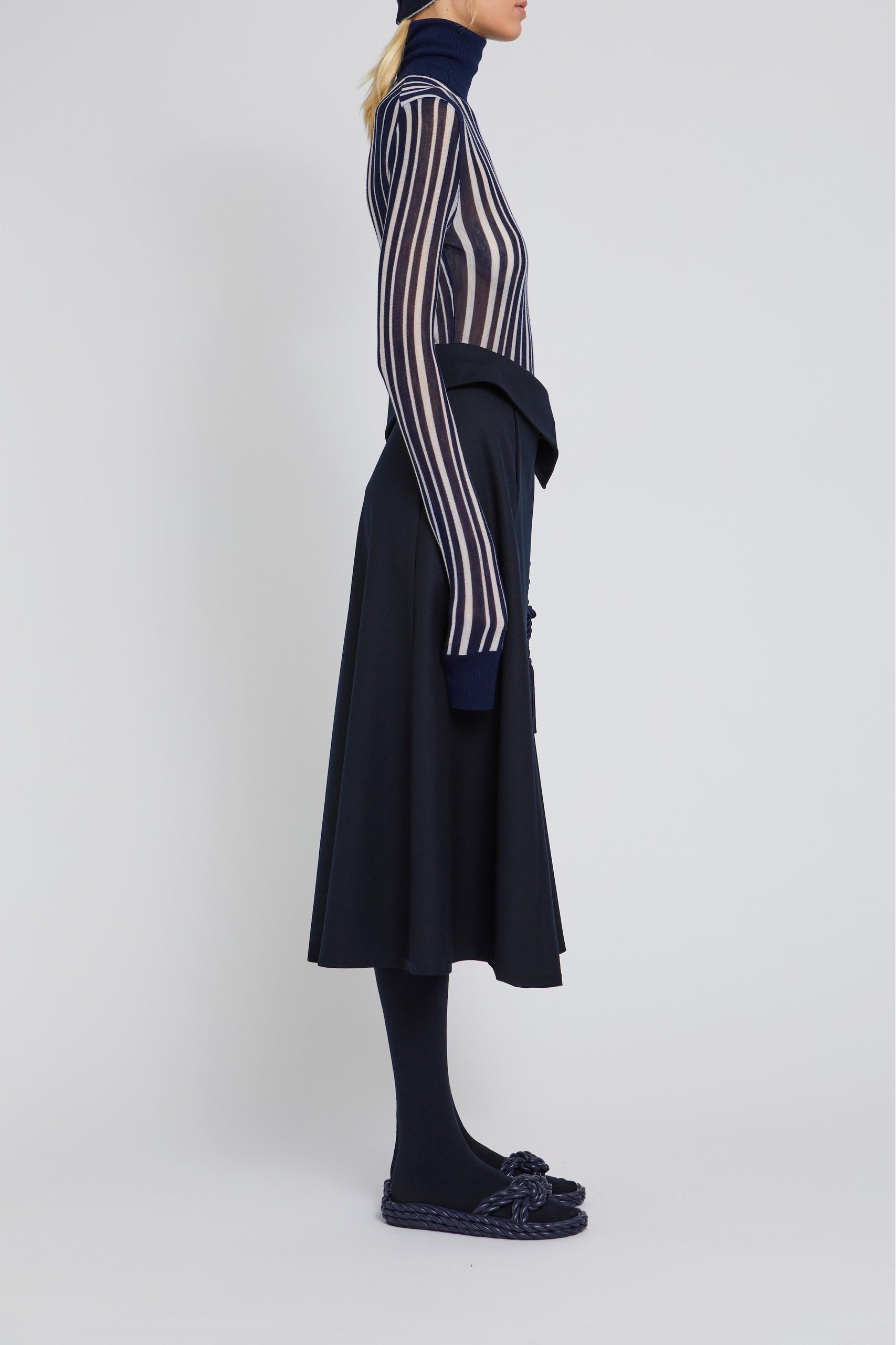 Jupe Slash asymétrique asymétrique en laine - Navy