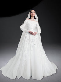 Boléro à manches froncées en tulle - Off White