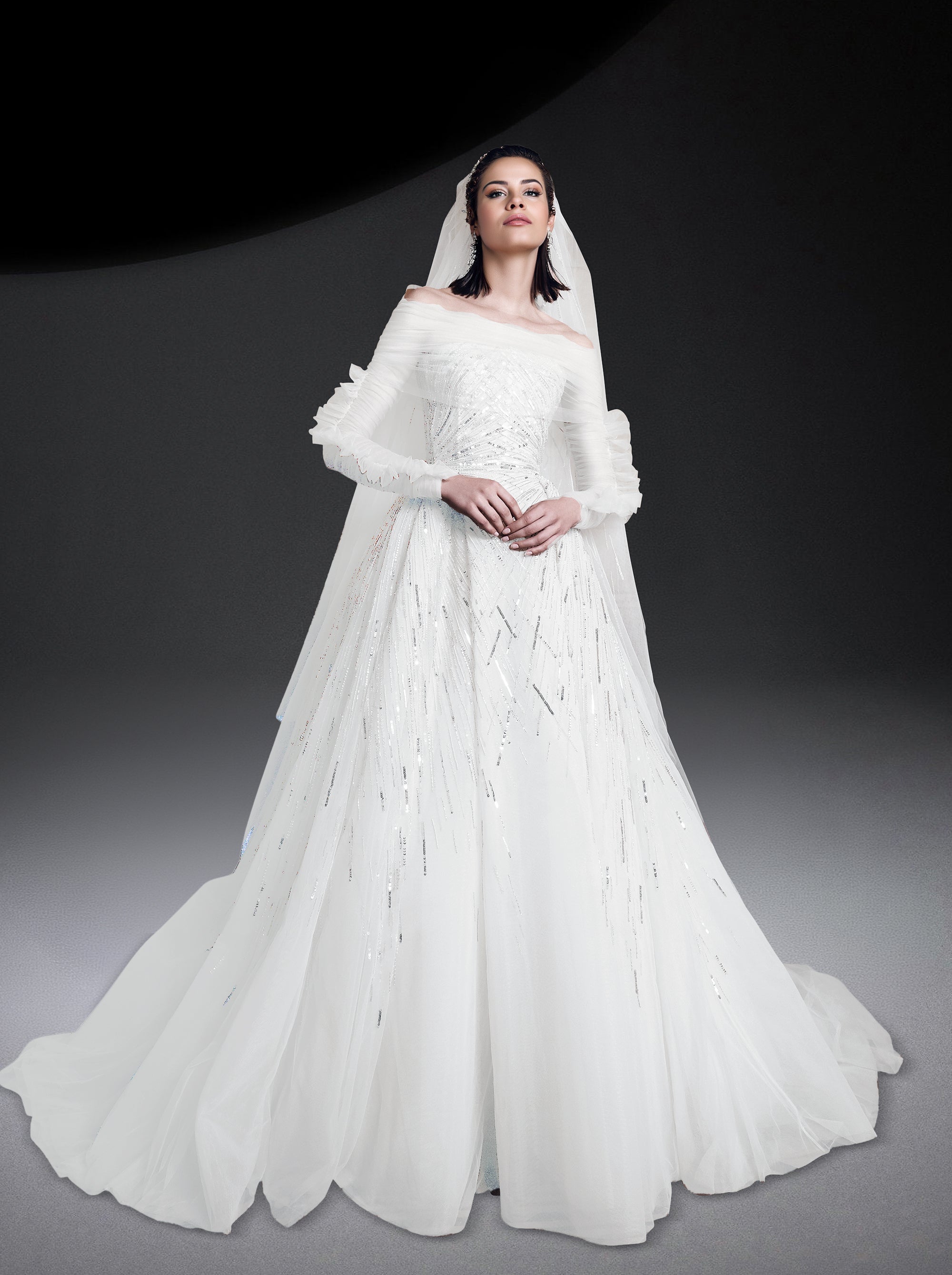 Boléro à manches froncées en tulle - Off White