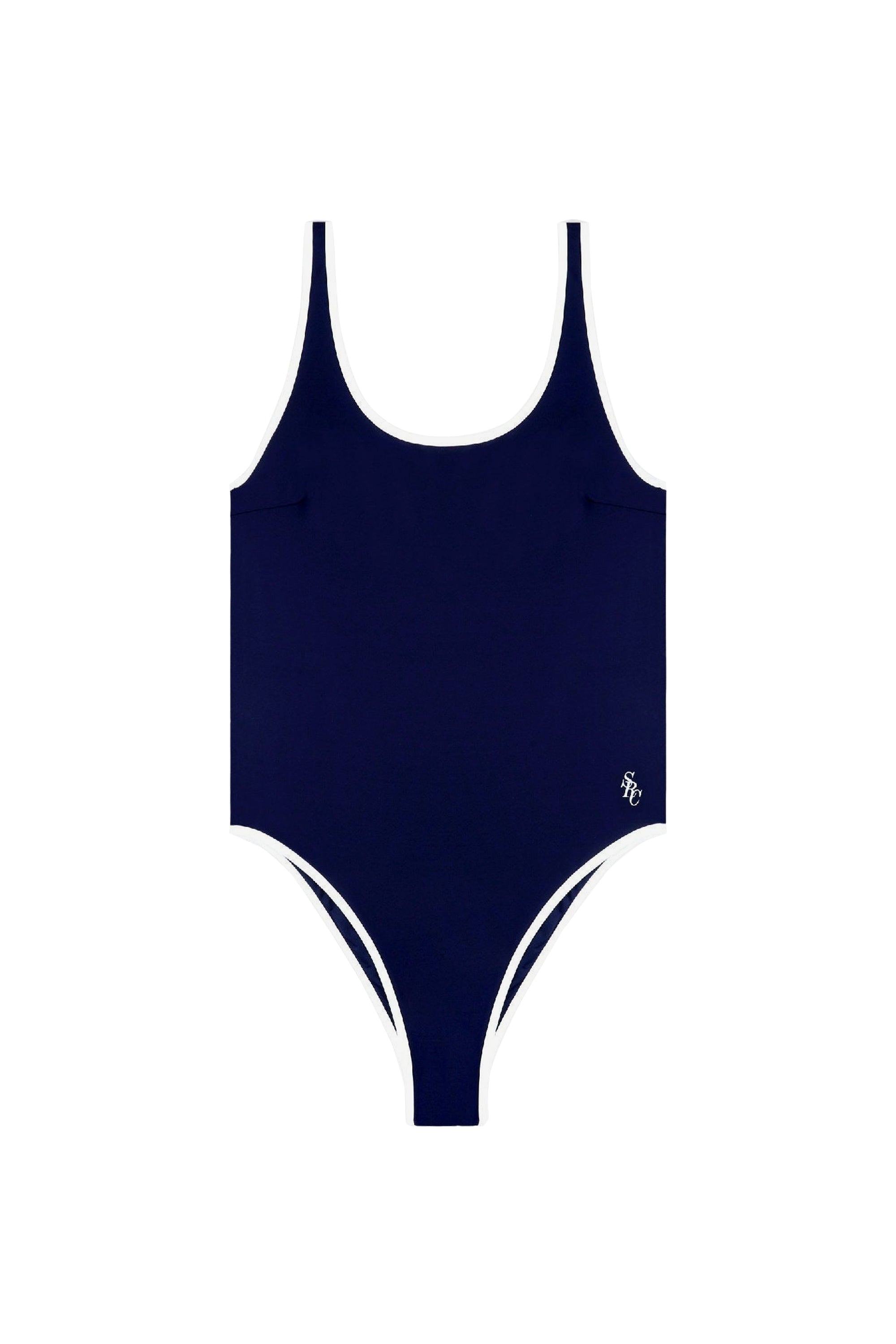 Carla one-piece swimming costume with piping - Dark Navy