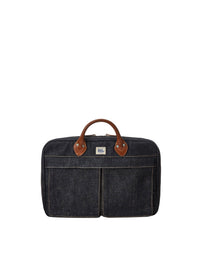 Leather-trimmed denim briefcase - Indigo