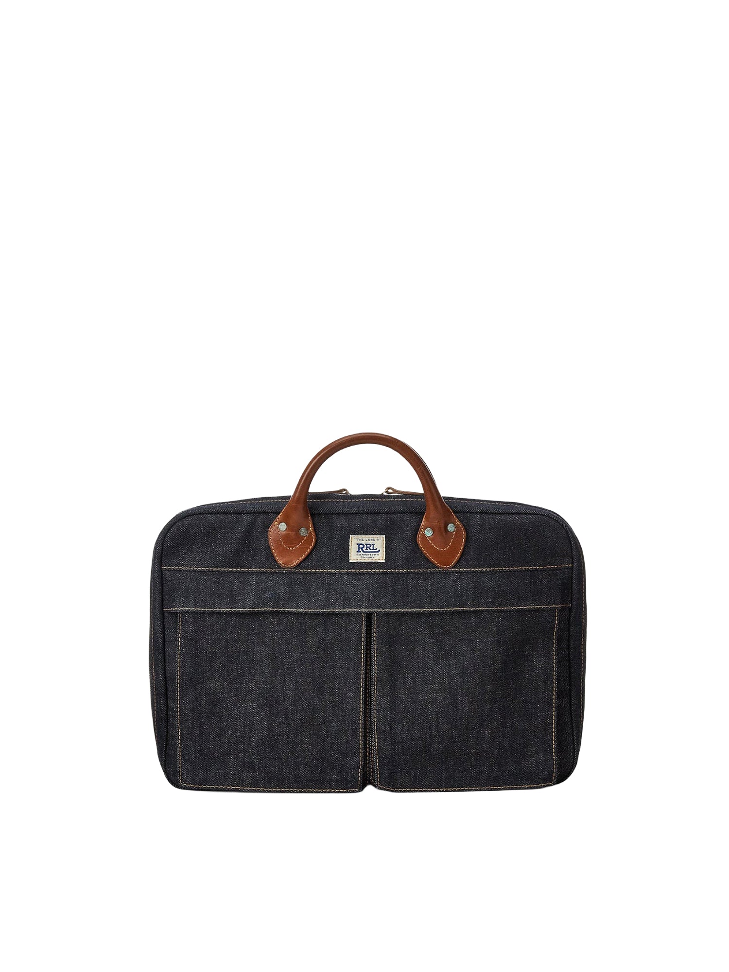 Leather-trimmed denim briefcase - Indigo