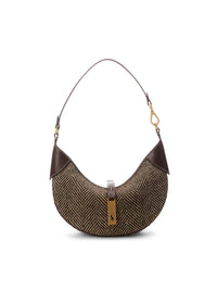 Shoulder Polo ID mini bag in wool and leather mix - Oversize Brown & Cream Herringbone