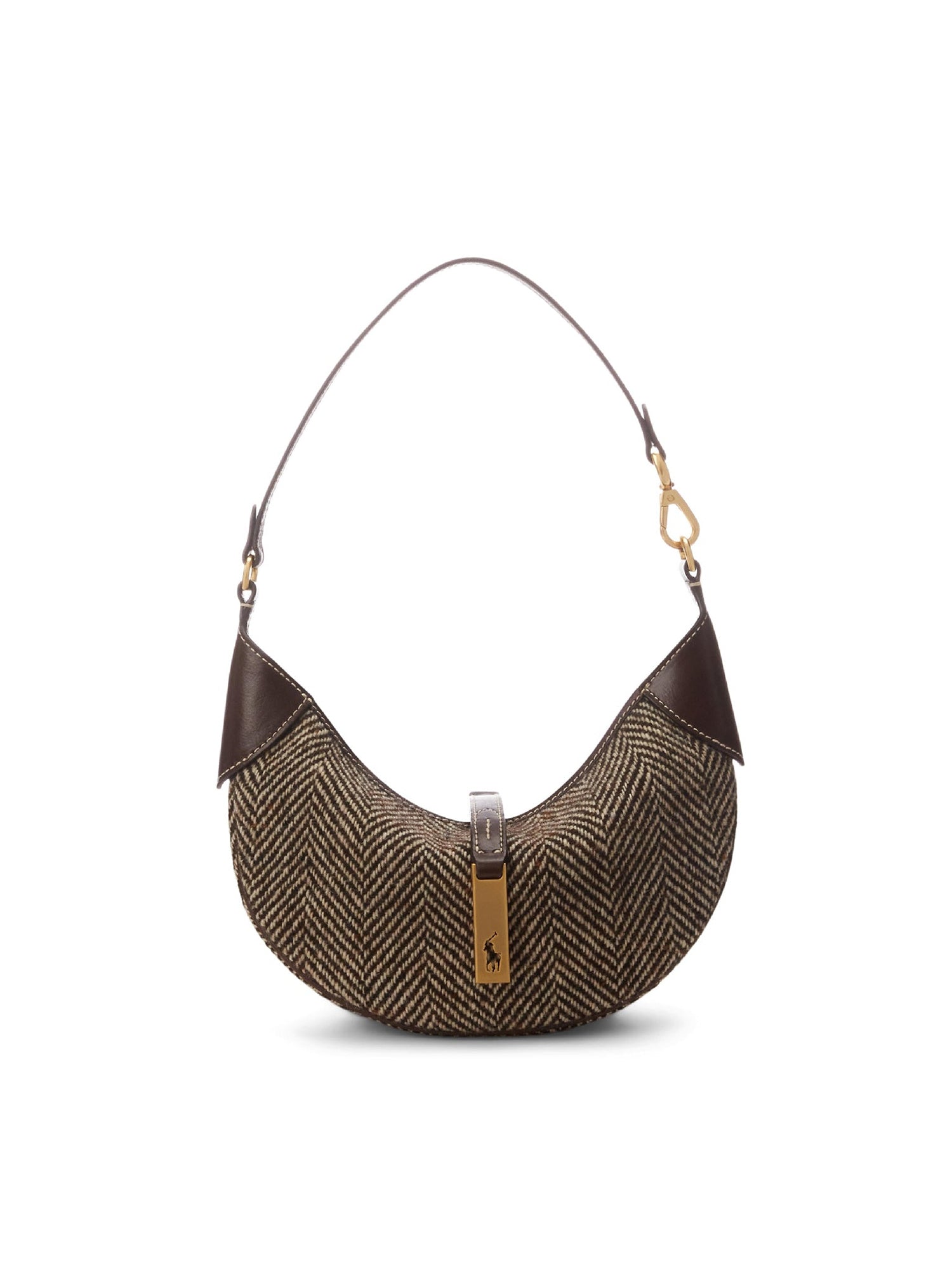 Shoulder Polo ID mini bag in wool and leather mix - Oversize Brown & Cream Herringbone